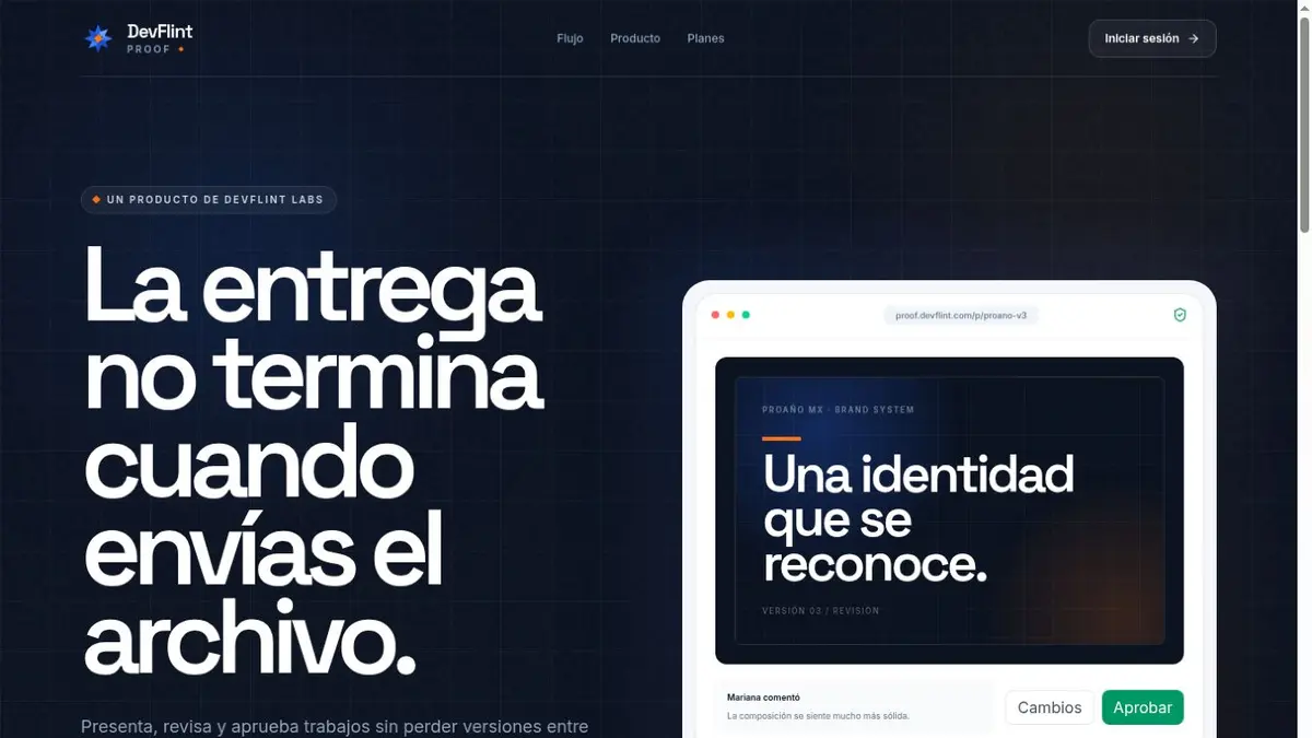 Vista conceptual de DevFlint Proof